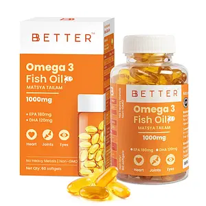 BBETTER Omega 3 Fish Oil 1000mg |60 Softgels|High Strength for Healthy Heart, Brain & Body, Omega3 Fatty Acid Capsules for Women & Men