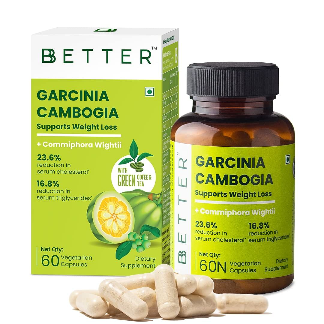 

BBETTER Garcinia Cambogia - With Green Coffee Green Tea Guggulu Extract & Inulin - Keto supplement- 60 Veg capsules - Made in India