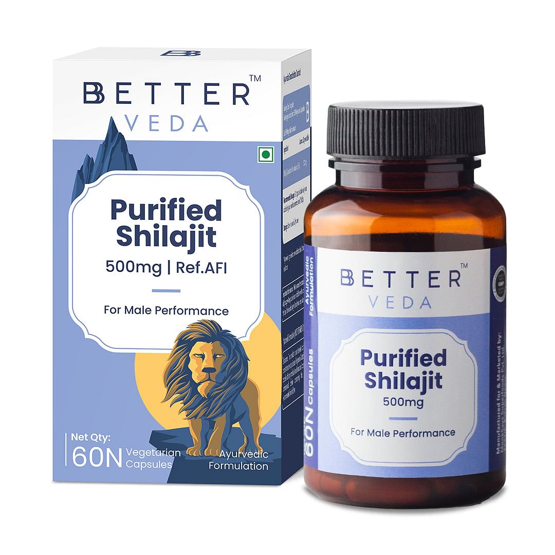 

BBETTER VEDA Purified Shilajit 500mg - Approved by Dept of Ayush | Shilajit for strength and immunity for Men (Pack Of 1-60 Capsules)