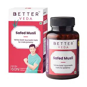 BBETTER VEDA Safed Musli Powder Tablets | White Musli Powder herb for Immunity booster, Improves Performance & Stamina for Men | 500mg Safed Musli Tablets | 60 Vegetarian Tablets