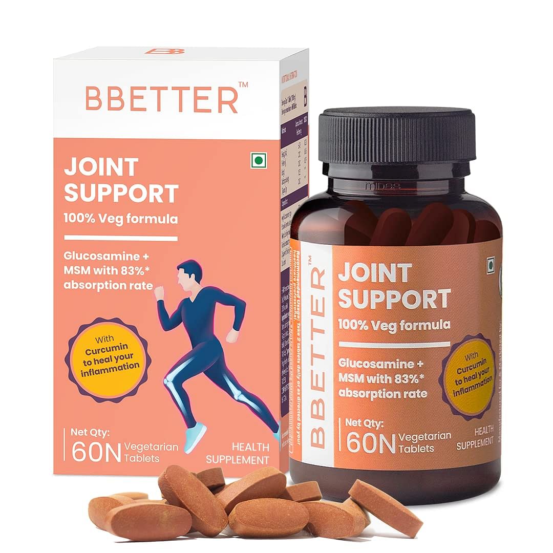 

BBETTER Joint Support Glucosamine Supplement 100% Veg Formula -Extra-Strength to Fight Joint Pains & Inflammation for Women and Men - 60 Tablets