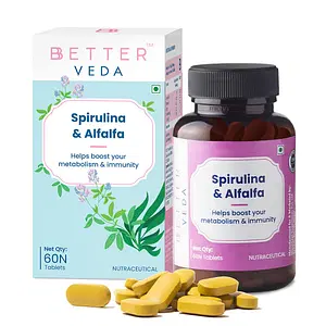 BBETTER VEDA Spirulina 1000mg per Serving - 60 Tablets | Immunity and Health Supplement | Metabolism Booster | 100% Vegan and 100% Natural