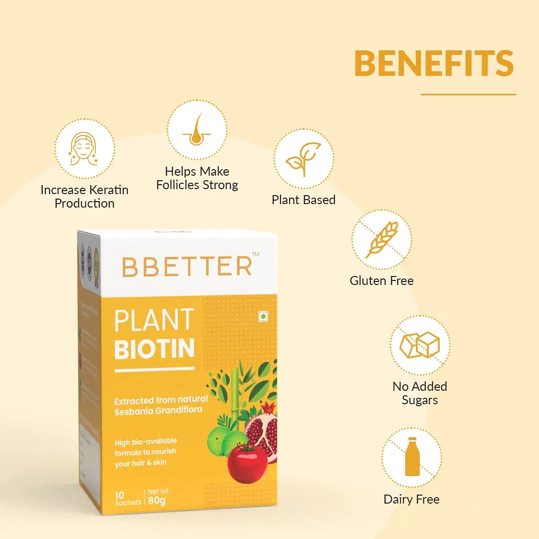 BBETTER Plant Biotin 10000 mcg, 10 sachets/pack, (Pack of 1)