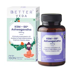 BBETTER VEDA Organic Ashwagandha Capsules 600mg of KSM 66 Ashwagandha to Relieve Stress and Improve Sleep - 60 Veg Capsules