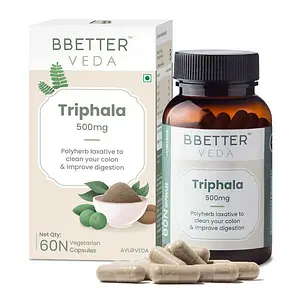 BBETTER VEDA Triphala 500mg - Approved by Dept of Ayush | Improves Gut Health, Digestion, Relieves Constipation, Supports Bowel Wellness & colon cleansing- 60 Vegetarian Tablets