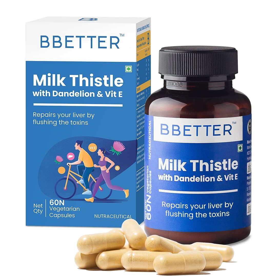 

BBETTER Milk Thistle Liver Detox Supplement Milk Thistle Capsules for Liver Complete Liver Support Cleansing Detox | Healthy Liver Function - 60 Ve...