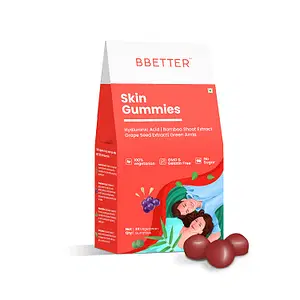 BBETTER Skin Gummies with Hyaluronic Acid, Grape Seed, Bamboo Shoot & Green Amla for Skin Health | 100% VEG & SUGAR FREE | No Gelatin & Gluten Free | 60 Skin Gummies for Women & Men