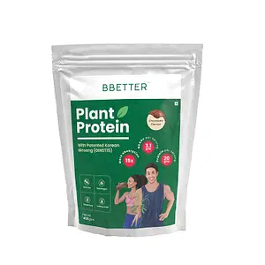 BBETTER Plant Protein for Men & Women | Enriched with Patented Korean Ginseng | 100% Vegan Protein Powder | Whey Protein Alternative with 20g Protein per serving | Chocolate Flavour
