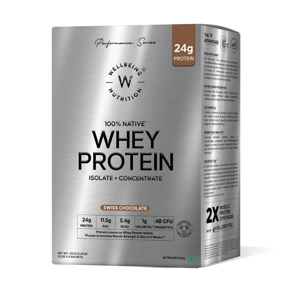 

Wellbeing Nutrition Whey Protein Isolate + Concentrate (Swiss Chocolate) | 24g Protein, 11.5g EAA, 1g Glutamine | Clinically Proven 2x Muscle Prote...
