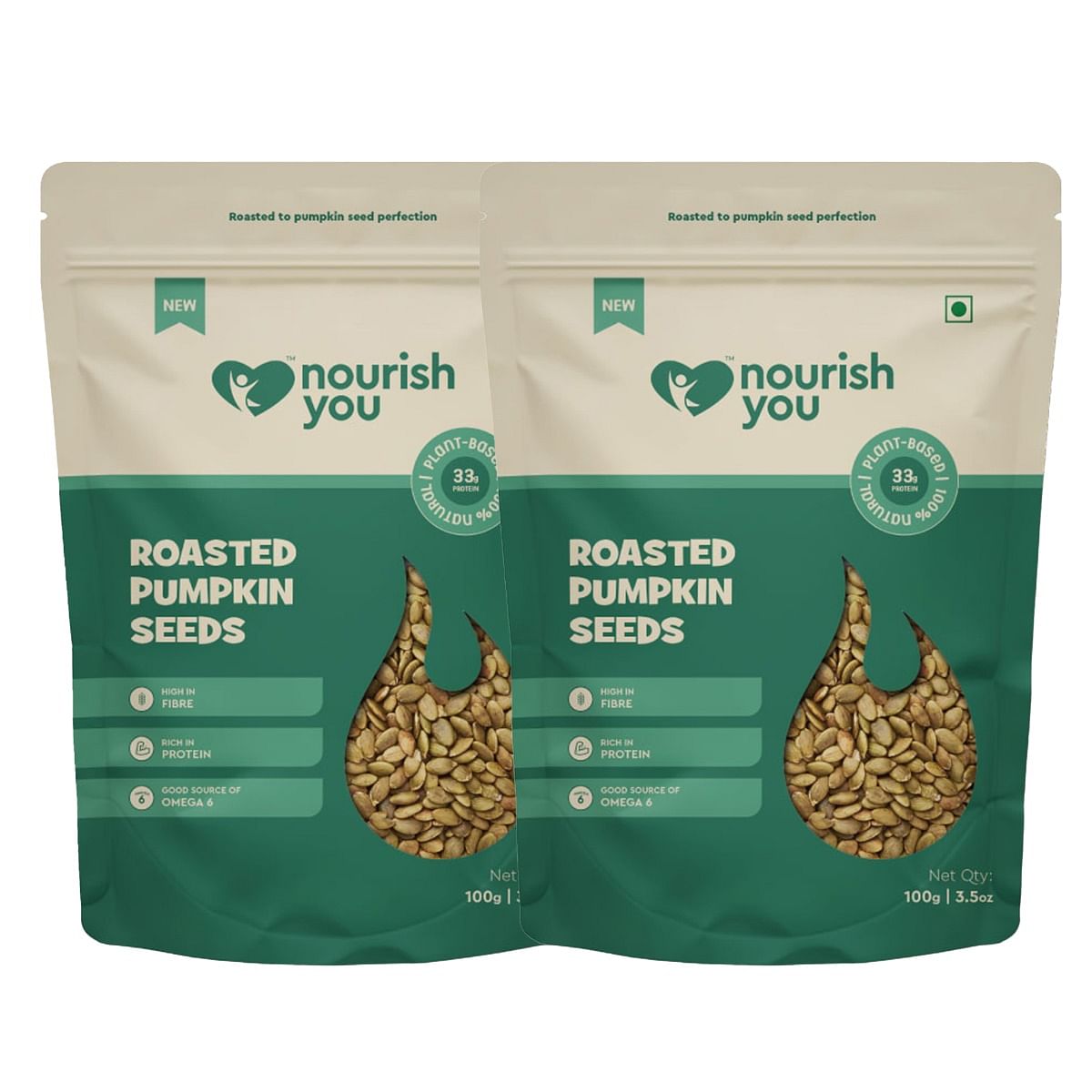 

Nourish You Organic Roasted Pumpkin Seeds - Gluten free & Protein rich , Healthy Snacks -Pack of 2 ( 100g each)