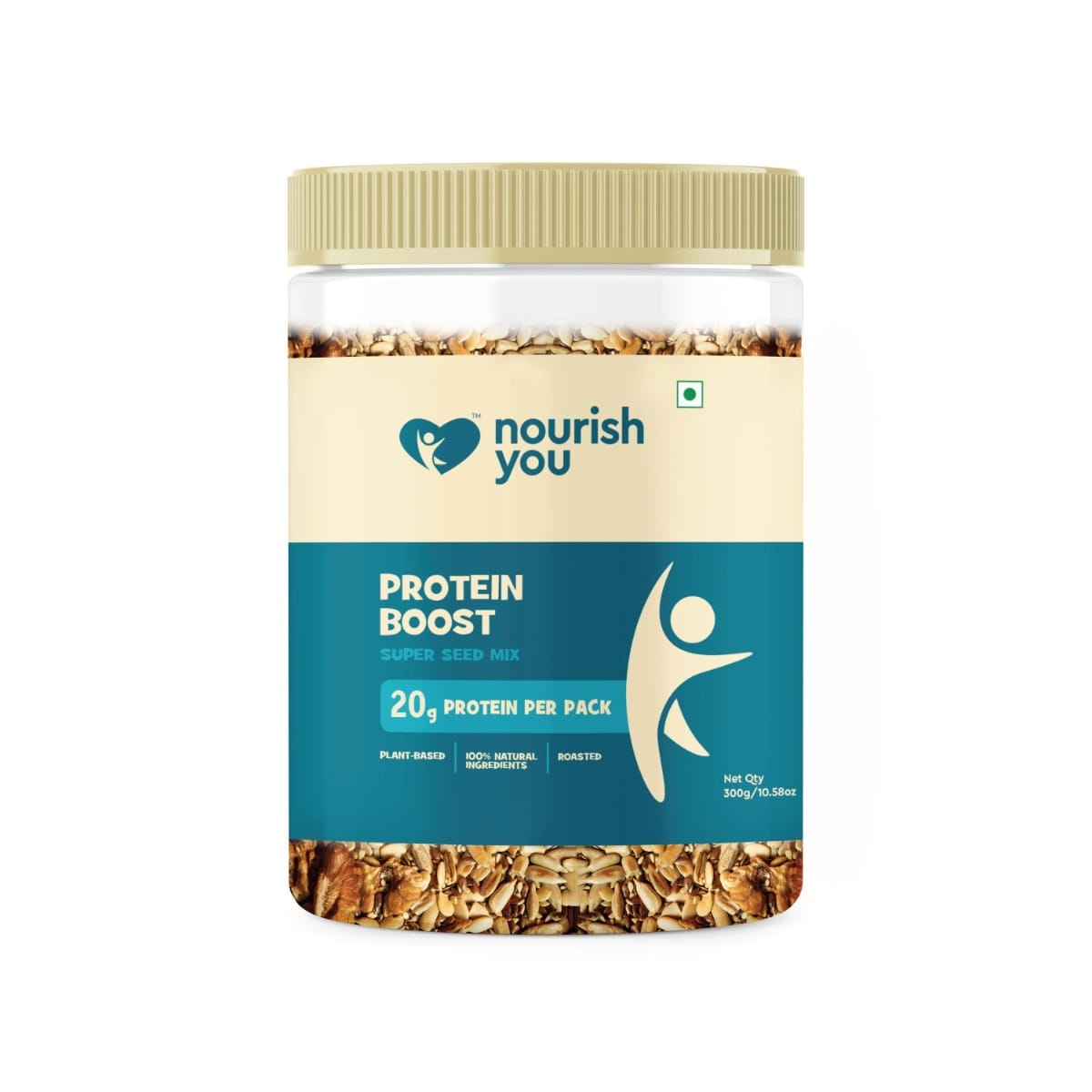 NOURISH YOU Protein Boost 6 in 1 Trail & Nuts Super Seed Mix 300g Jar | Seeds for Eating | No Artificial Preservatives | Mix of Sunflower, Flax, Watermelon, Sesame Seeds & Walnut & Almonds | Gluten Free | High in Protein