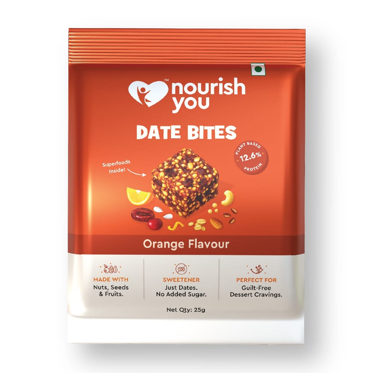 Nourish You Choco Orange Date Bites 25g I Dates Barfi Made with Dates, Almonds , Cashew , Cranberry , Rolled Oats , Sunflower Seeds , Flax Seeds & Natural Orange flavour.-image-19