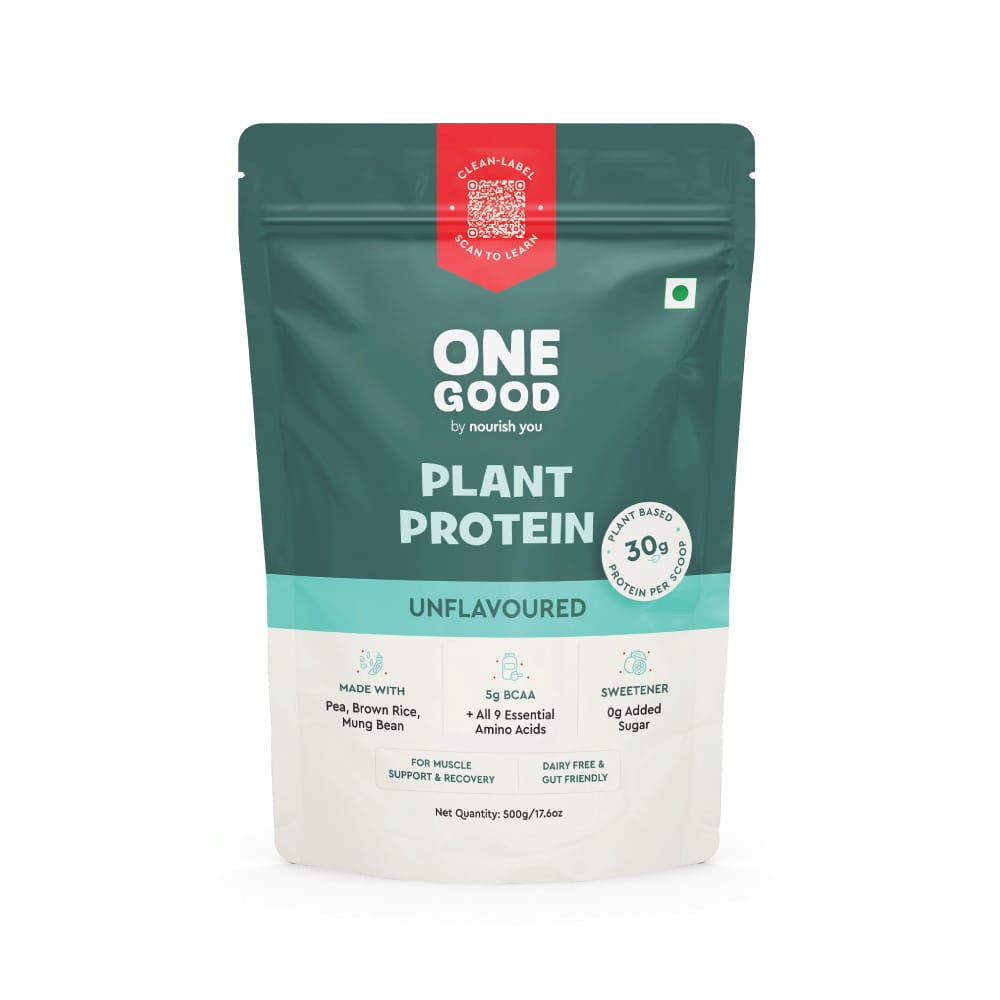 

One Good By Nourish You Unflavoured 30g Plant based Protein Powder - 500g | 30g Per Serving |Pea, Brown Rice & Mung Bean Blend | Soy-Free, Dairy-Fr...