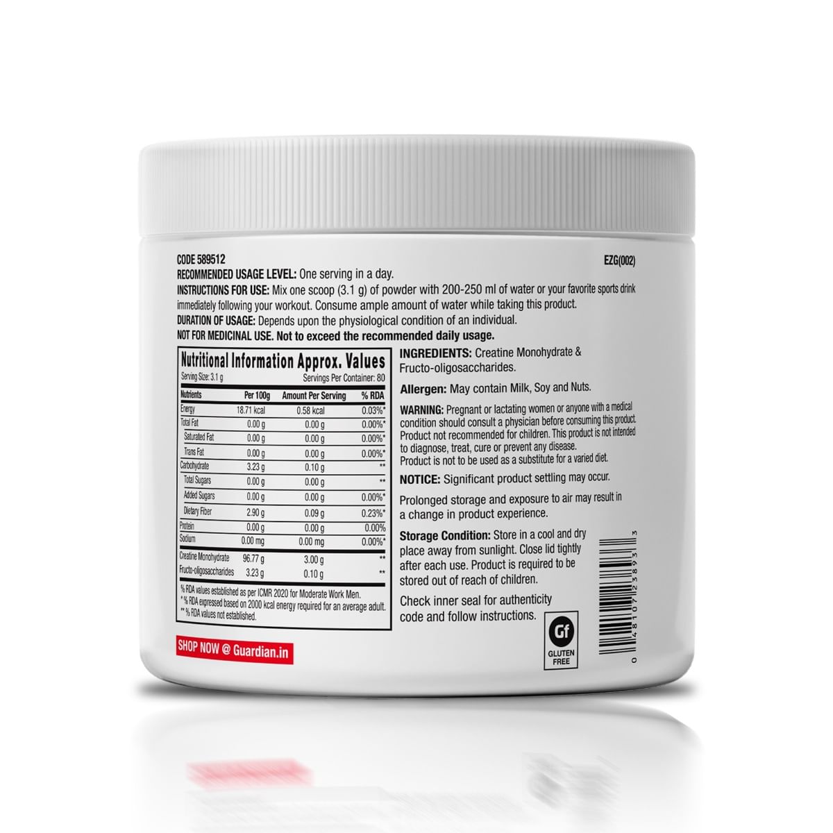 

GNC PRO PERFORMANCE CREATINE MONOHYDRATE 250GM | 33 SERVINGS | UNFLAVOURED | MICRONIZED | FUELS MUSCLES | ENERGY