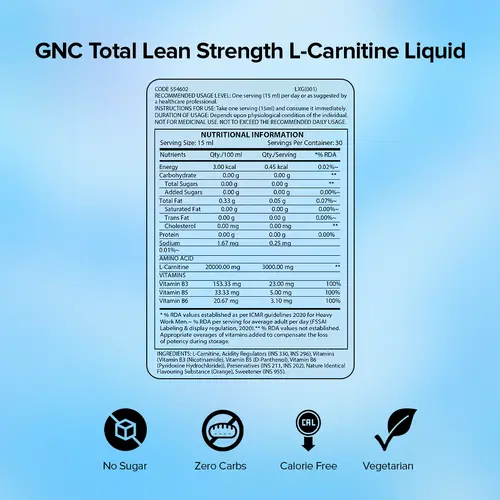 GNC LIQUID L-CARNITINE 450ML | SERVINCE 30 | ORANGE FLAVOUR | SUGAR FREE | CALORIE FREE | ENERGY | MUSCLE GNC LIQUID L-CARNITINE 450ML | SERVINCE 30 | ORANGE FLAVOUR | SUGAR FREE | CALORIE FREE | ENERGY | MUSCLE
