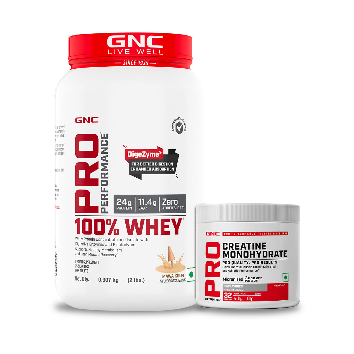 

GNC Pro Performance 100% Whey Mawa Kulfi + Creatine Monohydrate Combo - Builds Lean Muscles | Promotes Faster Recovery | Boosts Athletic Performanc...