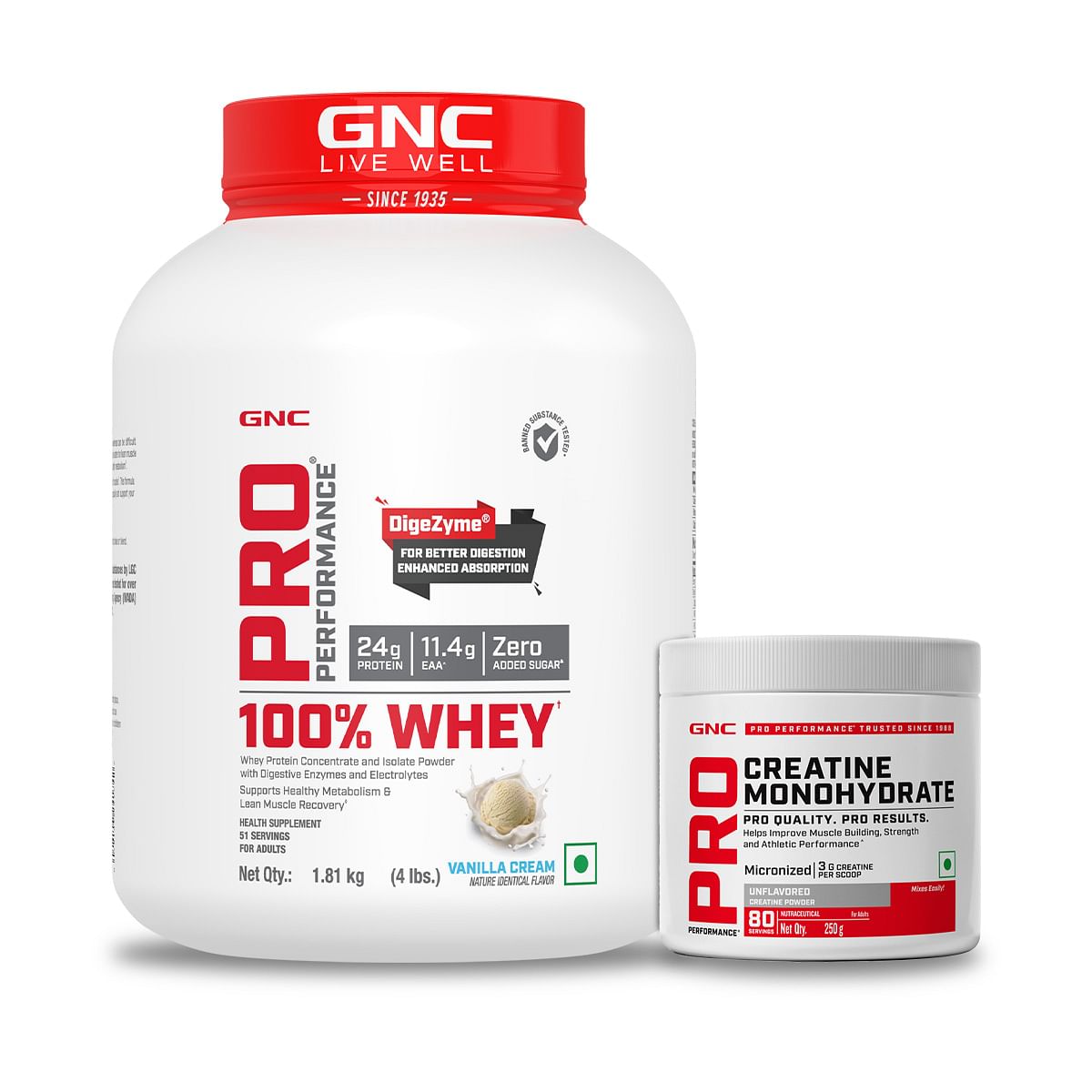 

GNC Pro Performance 100% Whey Vanilla + Creatine Monohydrate Combo - Builds Lean Muscles | Promotes Faster Recovery | Boosts Athletic Performance |...