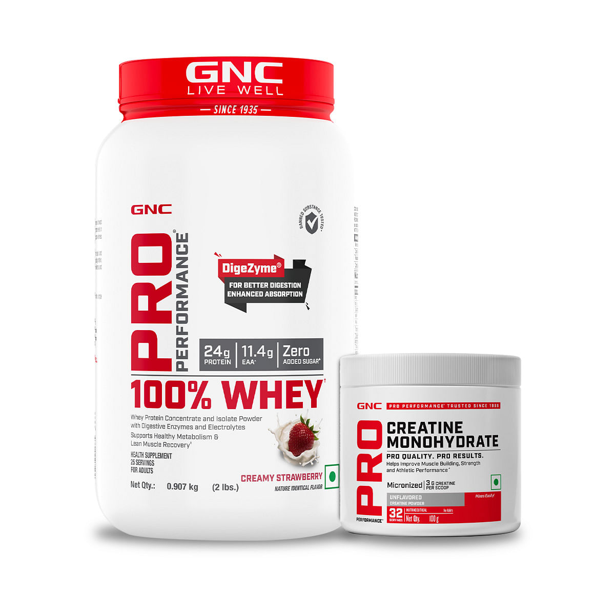 

GNC Pro Performance 100% Whey Strawberry + Creatine Monohydrate Combo - Builds Lean Muscles | Promotes Faster Recovery | Boosts Athletic Performanc...