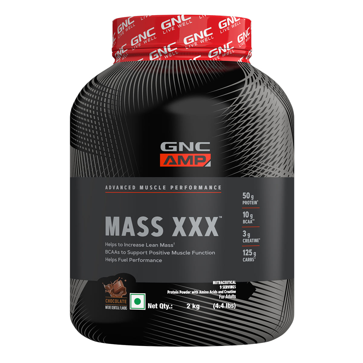 GNC AMP Mass XXX Gainer | Boosts Lean Muscle Gains | Amps Up Workout Results | Increases Strength & Endurance | USA Formulated | 50g Protein | 10g BCAA | 125g Carbs | 3g Creatine | 2 Kg