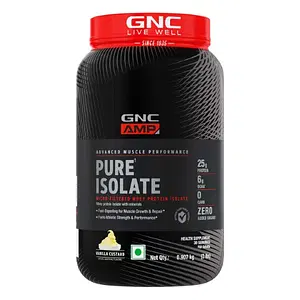 GNC AMP Pure Isolate Zero Carb | Boosts Athletic Performance | Builds Lean Muscles | Speeds Up Recovery | Increases Strength | USA Formulated | 25g Protein | 6g BCAA | Vanilla Custard