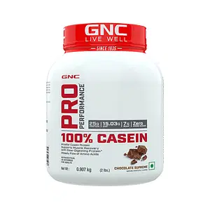 GNC Pro Performance 100% Micellar Casein | Overnight Muscle Recovery | Helps Stay Full | Prevents Long-Term Fatigue | Fuels Muscle Gains | 25g Protein | 15g EAA | 7g BCAA | Chocolate Supreme | 2 lbs