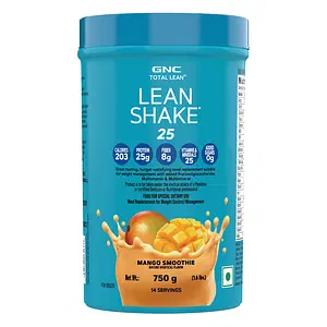 GNC Total Lean Shake 25 | 750 gm | 14 Servings | Supports Weight-Loss Efforts | Helps Control Appetite | Sustains Lean Muscle Profile | 25g Protein | 8g Fibre | No Added Sugar | Mango