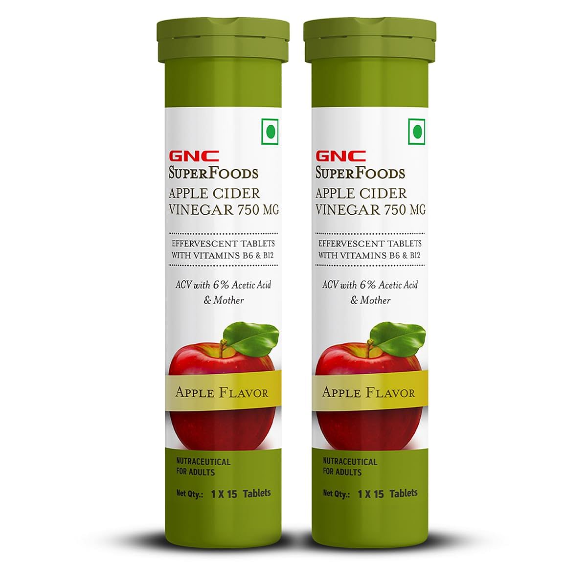 

GNC Apple Cider Vinegar Effervescent Tablets | Apple Flavor - 15 Tablets (Pack of 2)