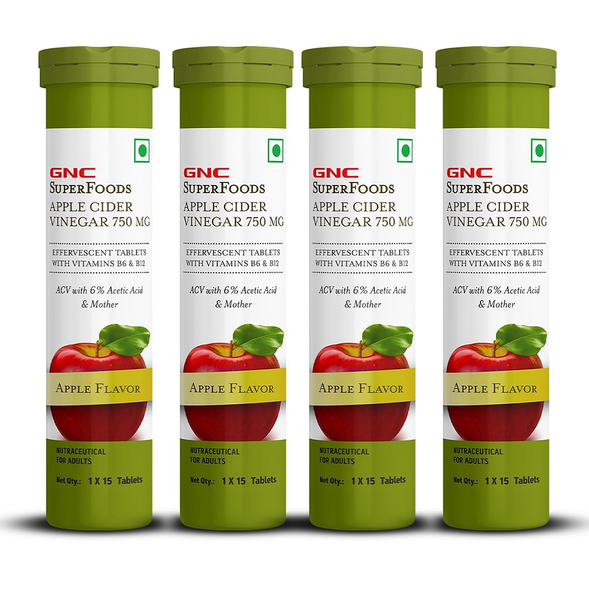 

GNC Apple Cider Vinegar Effervescent Tablets | Apple Flavor - 15 Tablets (Pack of 4)