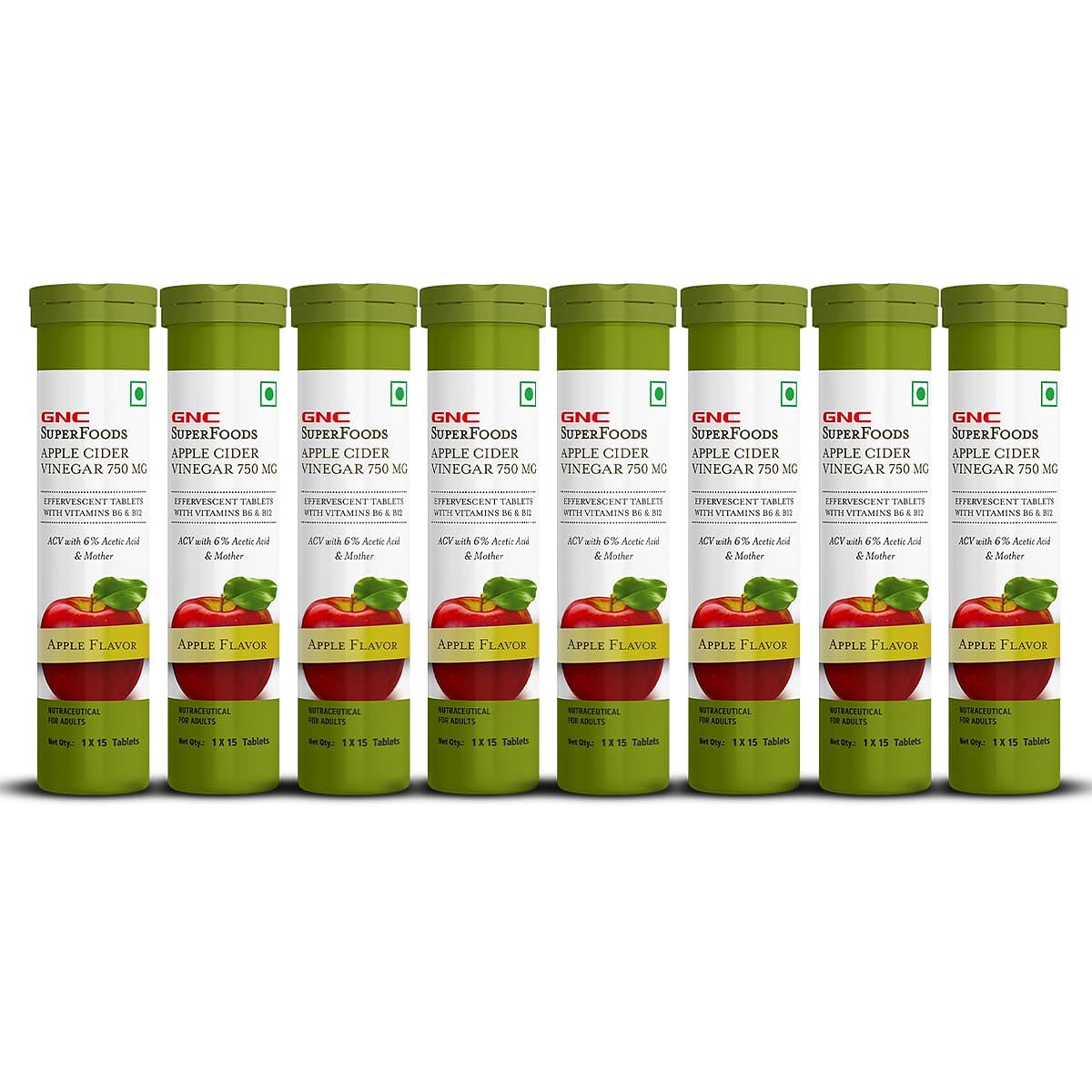 

GNC Apple Cider Vinegar Effervescent Tablets | Apple Flavor - 15 Tablets (Pack of 8)