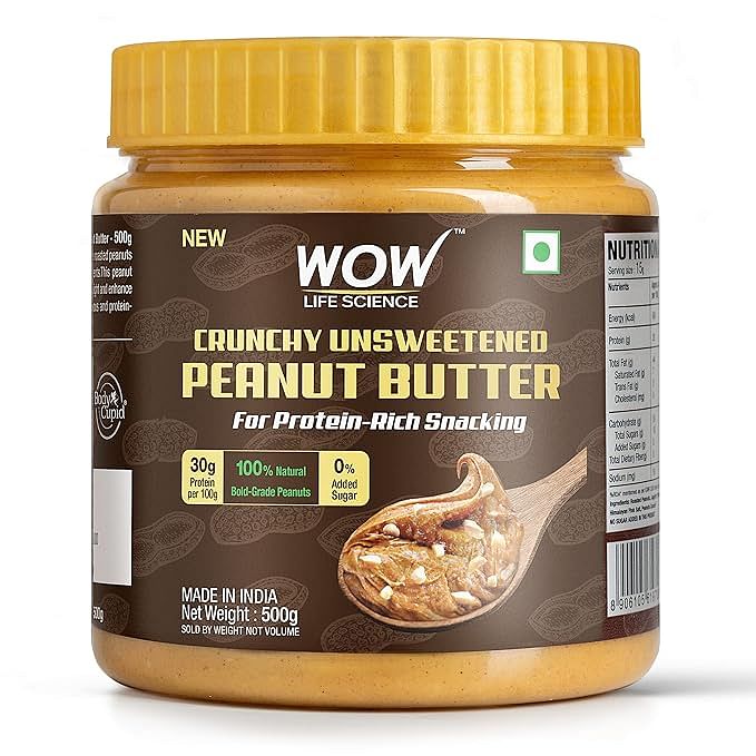 

WOW Life Science Crunchy Unsweetened Peanut Butter - 500g