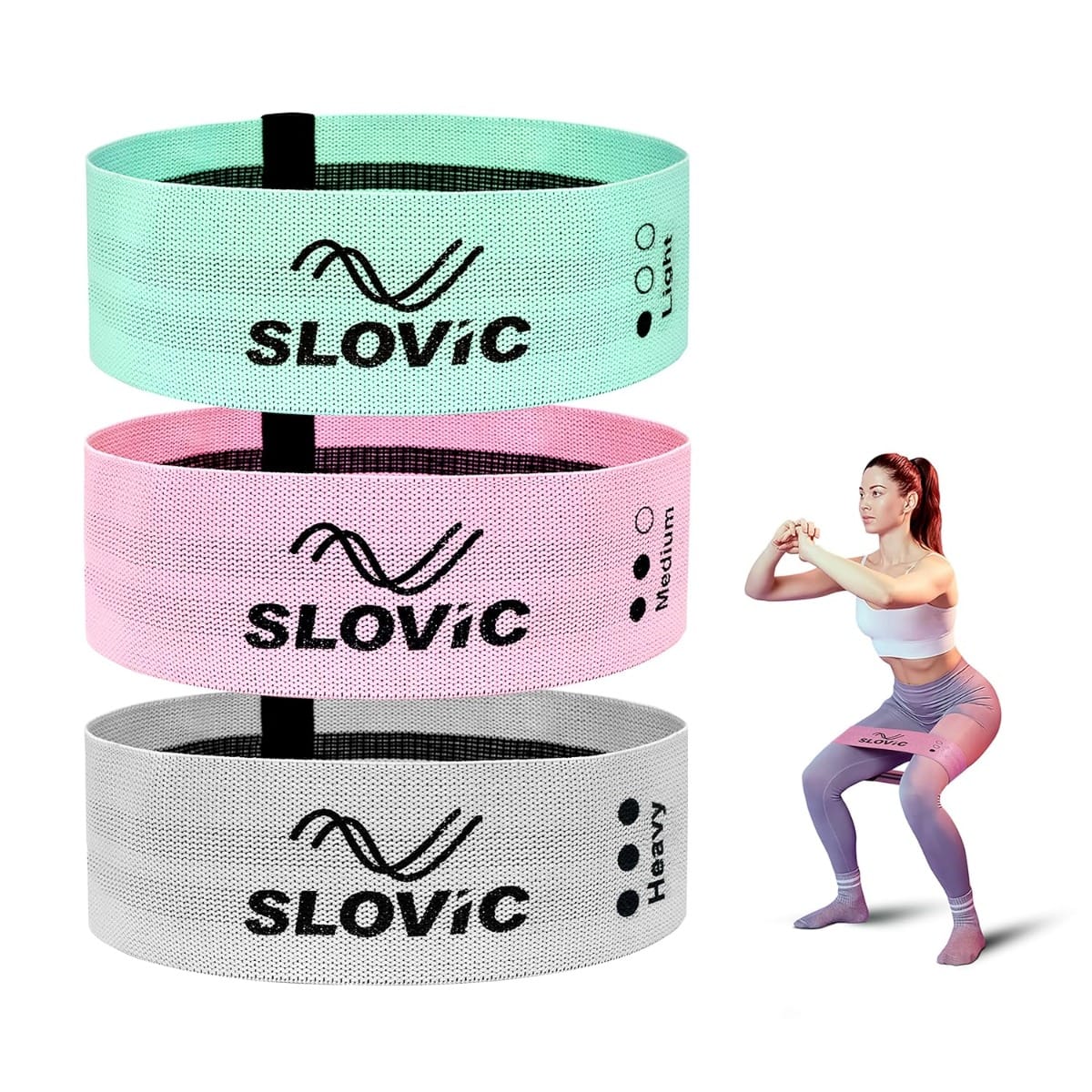 SLOVIC Fitness Fabric Resistance Bands | Anti-Slip Mini Loop Resistance Bands for Calisthenics | with Workout Guide for Glutes, Hip, Thigh, Arms & Leg Workout