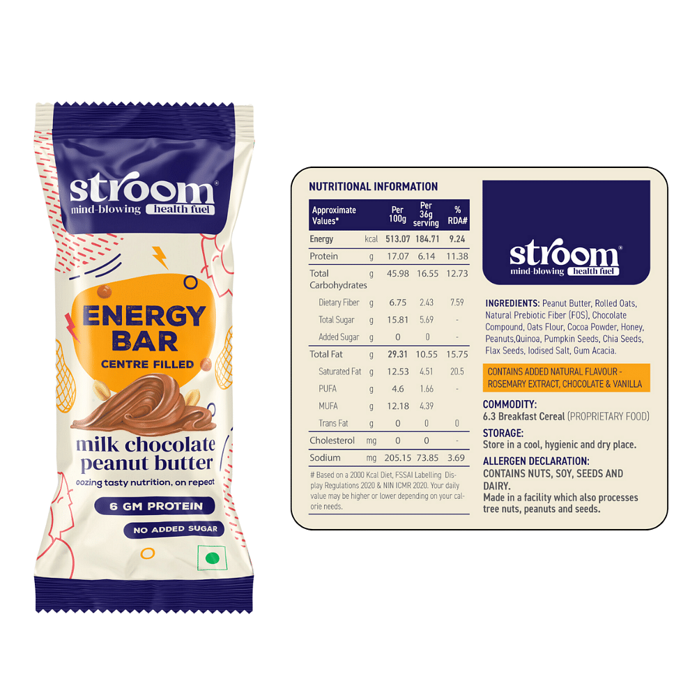 

STROOM- Milk Chocolate Peanut Butter Energy Bars (Pack of 1) | Natural Centre Filled Energy | 6g Protein/Each Bar | 28% Nut Butter | No Added Sugar...