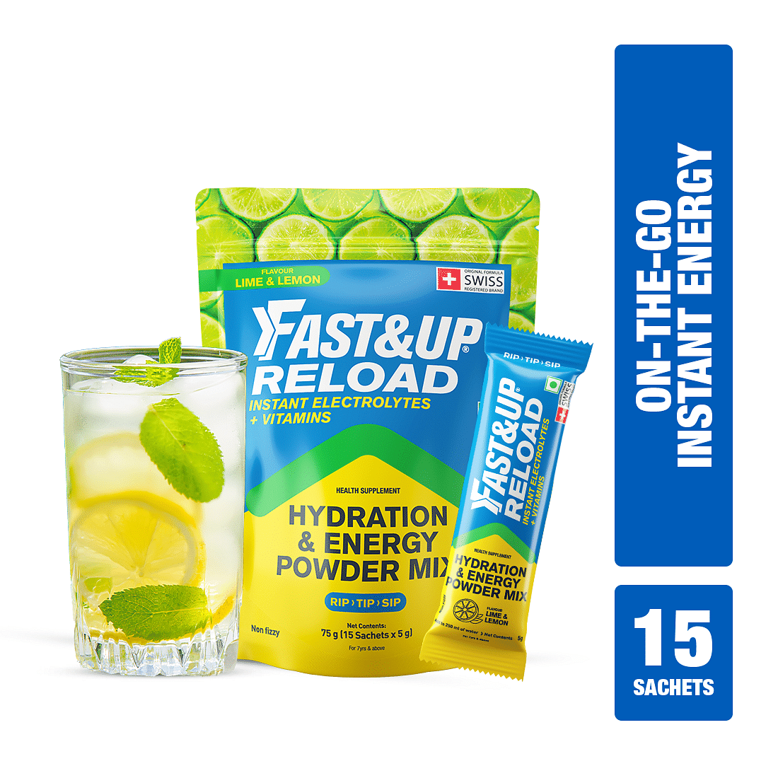 

Fast&Up Reload Energising Electrolyte Powder Drink Mix - Travel Friendly Hydration & Energy Drink, 5 Essential Electrolytes + 2 Added Vitamins - Re...