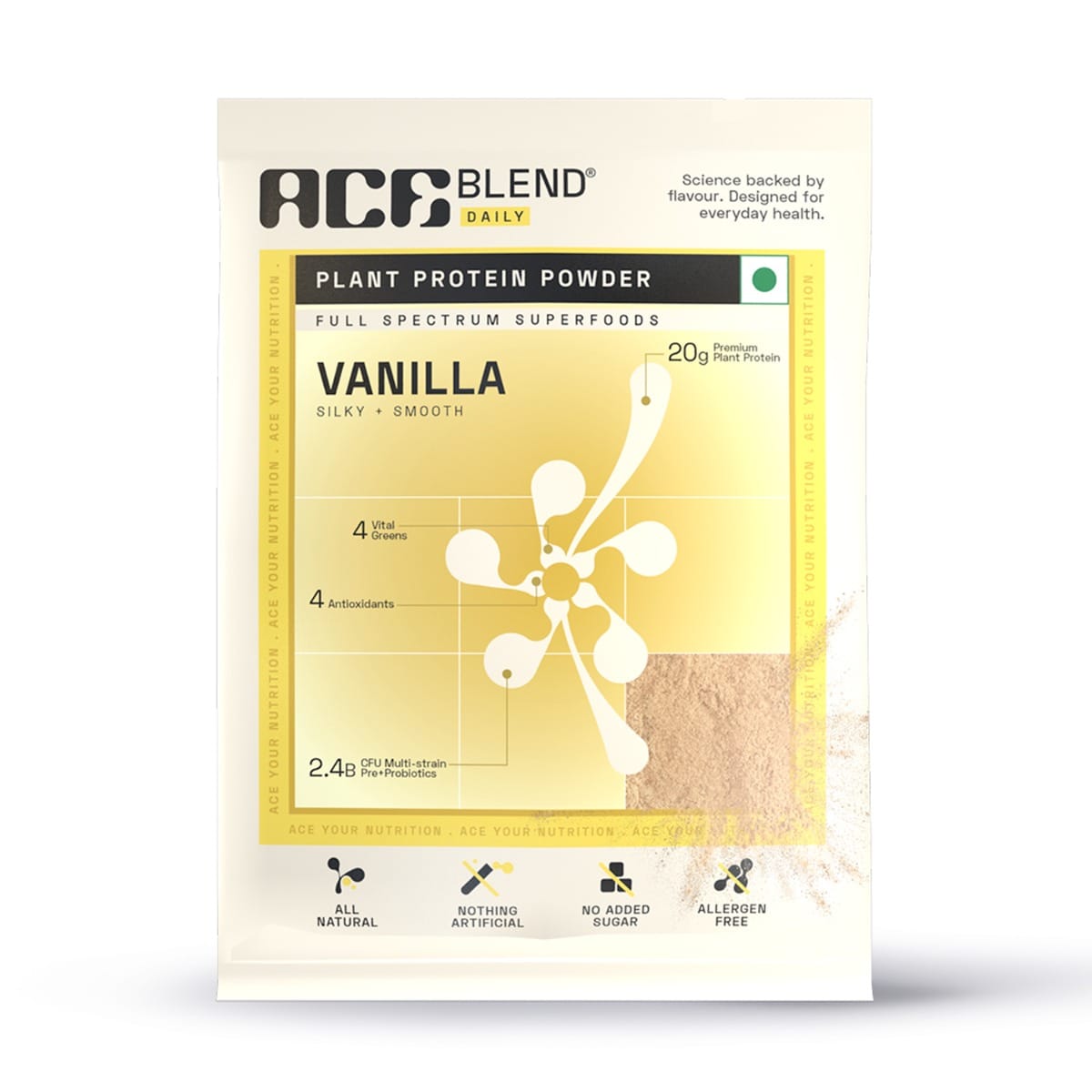 Ace Blend DAILY, 20G Complete Vegan Plant Protein Powder & Superfoods, Blended for Men & Women, Gut Friendly, Daily Protein, Complete Greens, Antioxidants, Empowers Fat Loss | Vanilla