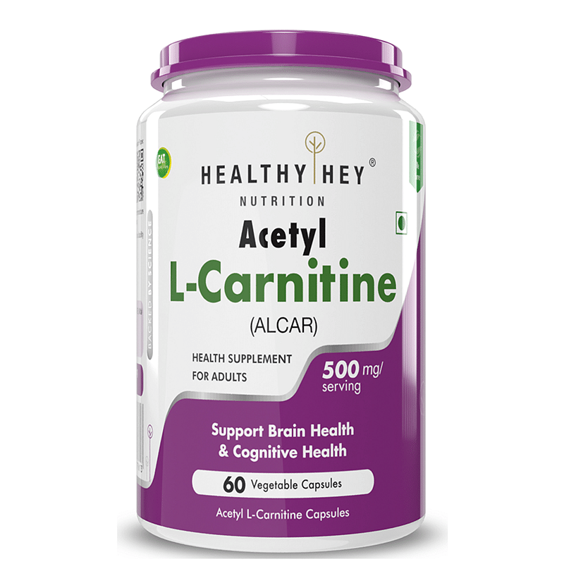 

HealthyHey Acetyl L-Carnitine (ALCAR) 500 mg - 60 Veg Capsules (Pack of 1)