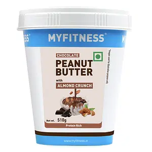 MyFitness Chocolate Peanut Butter with Almond Crunch, 510gm | Tasty & Healthy Nut Butter Spread | Vegan | Dark Chocolate | Cholesterol Free, Gluten Free | Crunchy Peanut Butter | Zero Trans Fat