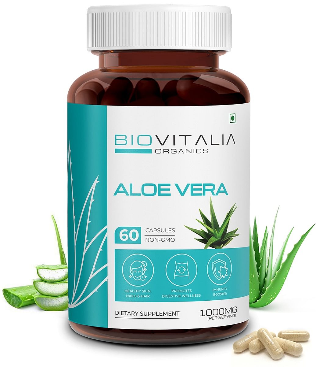 

BIOVITALIA ORGANICS Aloevera Capsules for Healthy Skin, Nails & Hair | Promotes Digestive Wellness. (60 Capsules)