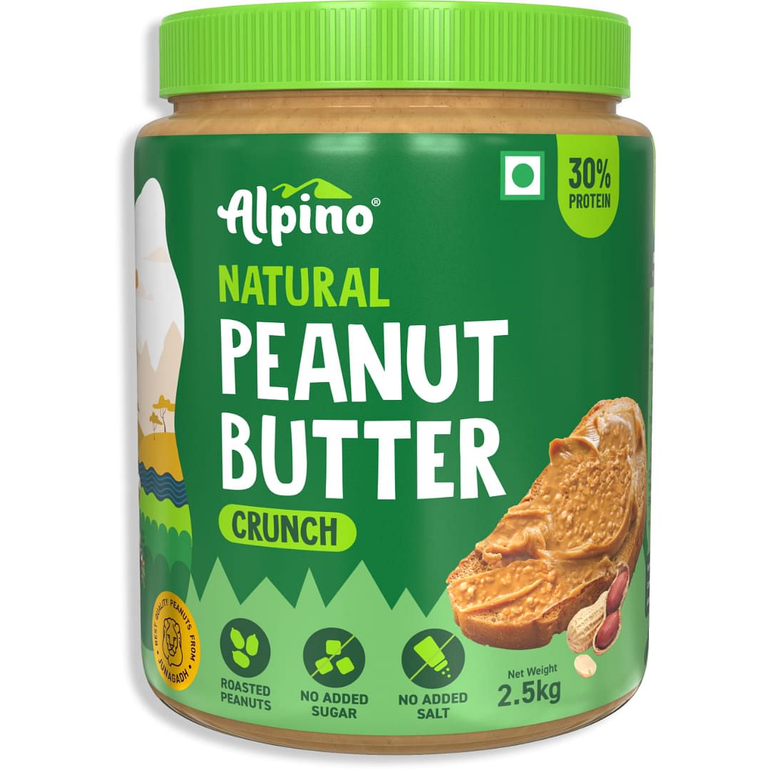 

Alpino Natural Peanut Butter Crunch 2.5 KG | Unsweetened | 30 G Protein | 100% Roasted Peanuts | No Added Sugar, Salt or Hydrogenated Oils | High P...