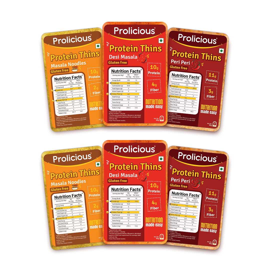 

Prolicious Gluten Free Protein Thins Combo | High Protein High Fiber Snack | Natural Protein | No Palm Oil | Plant Based | Pack of 6, 50grams each