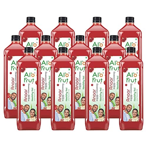 Alo frut Anaar (Pomegranate) Fruit Drink with Tasty Aloevera Chunks & Juice| Goodness of Fresh Fruits and Aloevera | Ready-to-Serve Fruit Juice | Pomegranate juice - 200ml (Pack of 48)