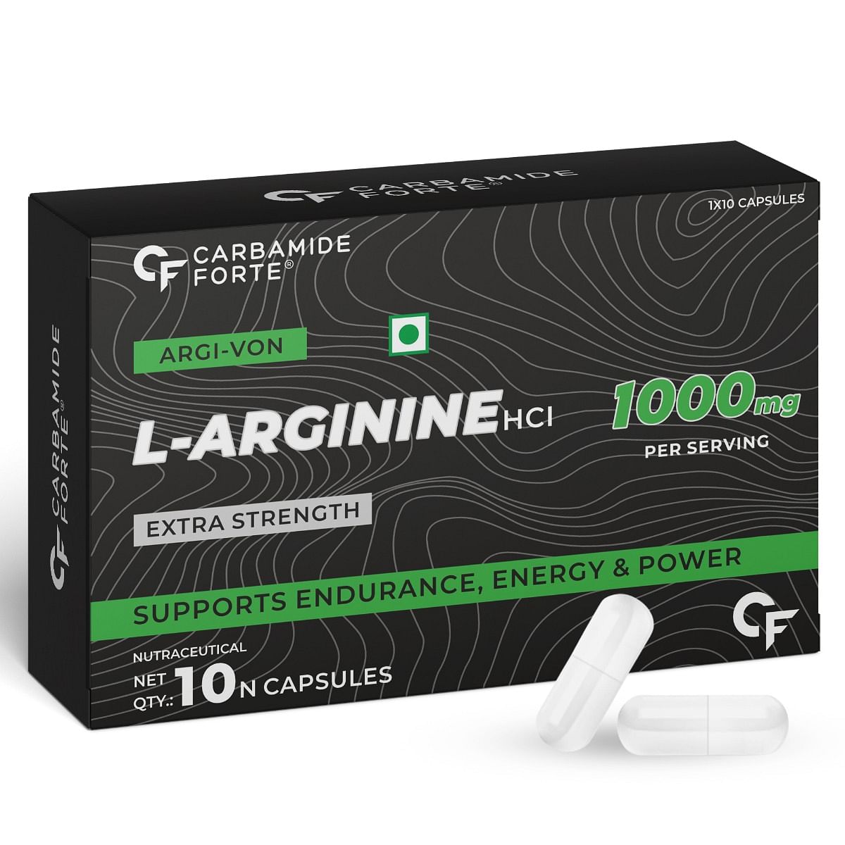 

Carbamide Forte L Arginine 1000mg Supplement Per Serving - 10 Veg Capsules