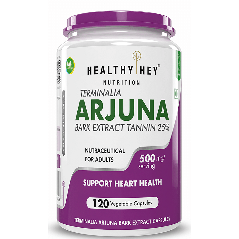 

HealthyHey Nutrition Terminalia Arjuna Bark Extract - Tannin 25% - 500mg - 120 Veg Capsules