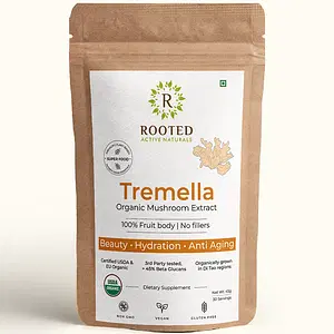 Rooted Actives Tremella Mushroom Extract  (45 g) |Beauty, Skin Glow, Collagen booster, Hyalyronic acid, Hydration| USDA Organic, 45% Beta Glucans