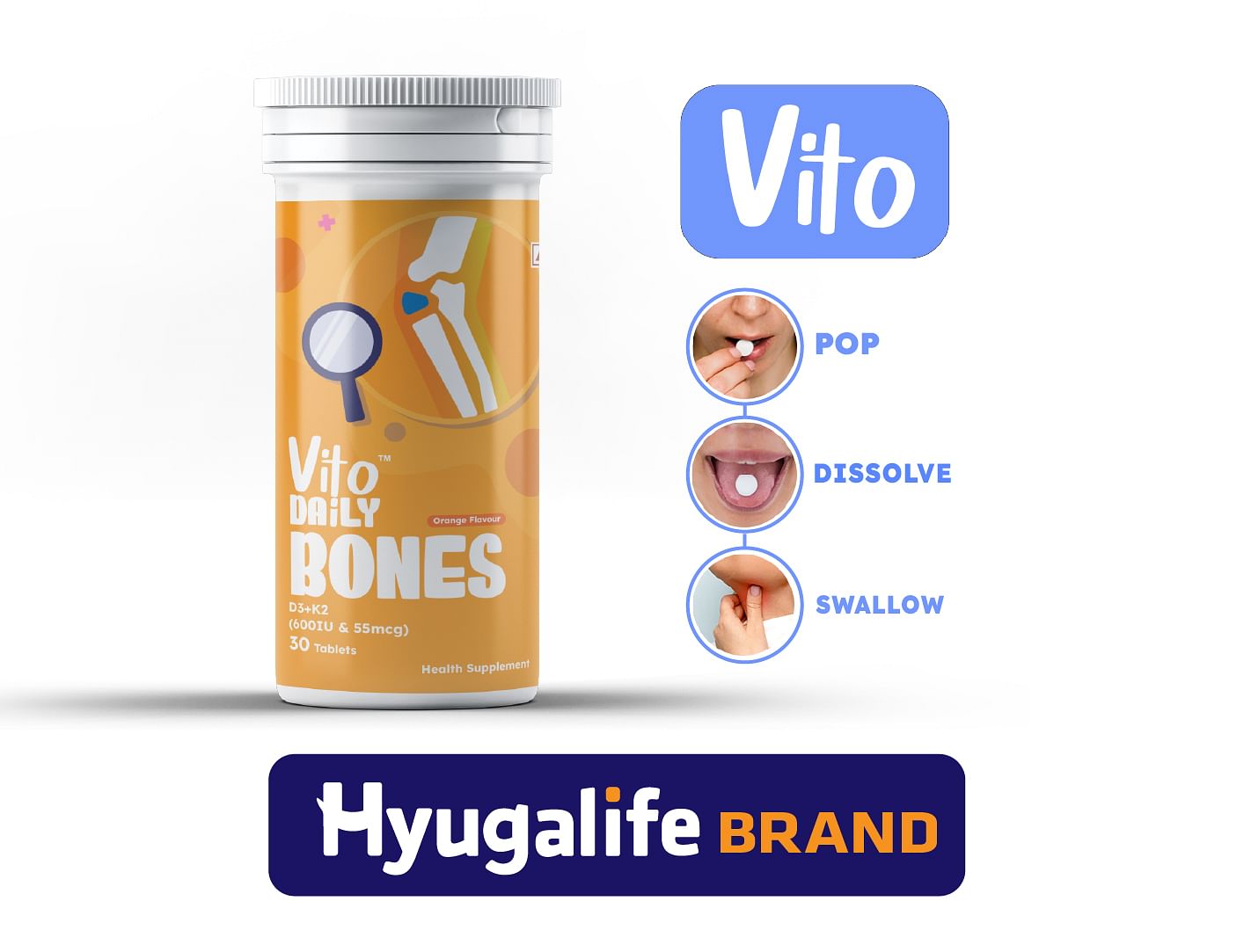 

Vito Daily Bones - Vitamin D3 + K2 Flavoured Mints for Strong Bones, Energy, Immunity, and Muscle Health (30 Tablets, 1 per Day)