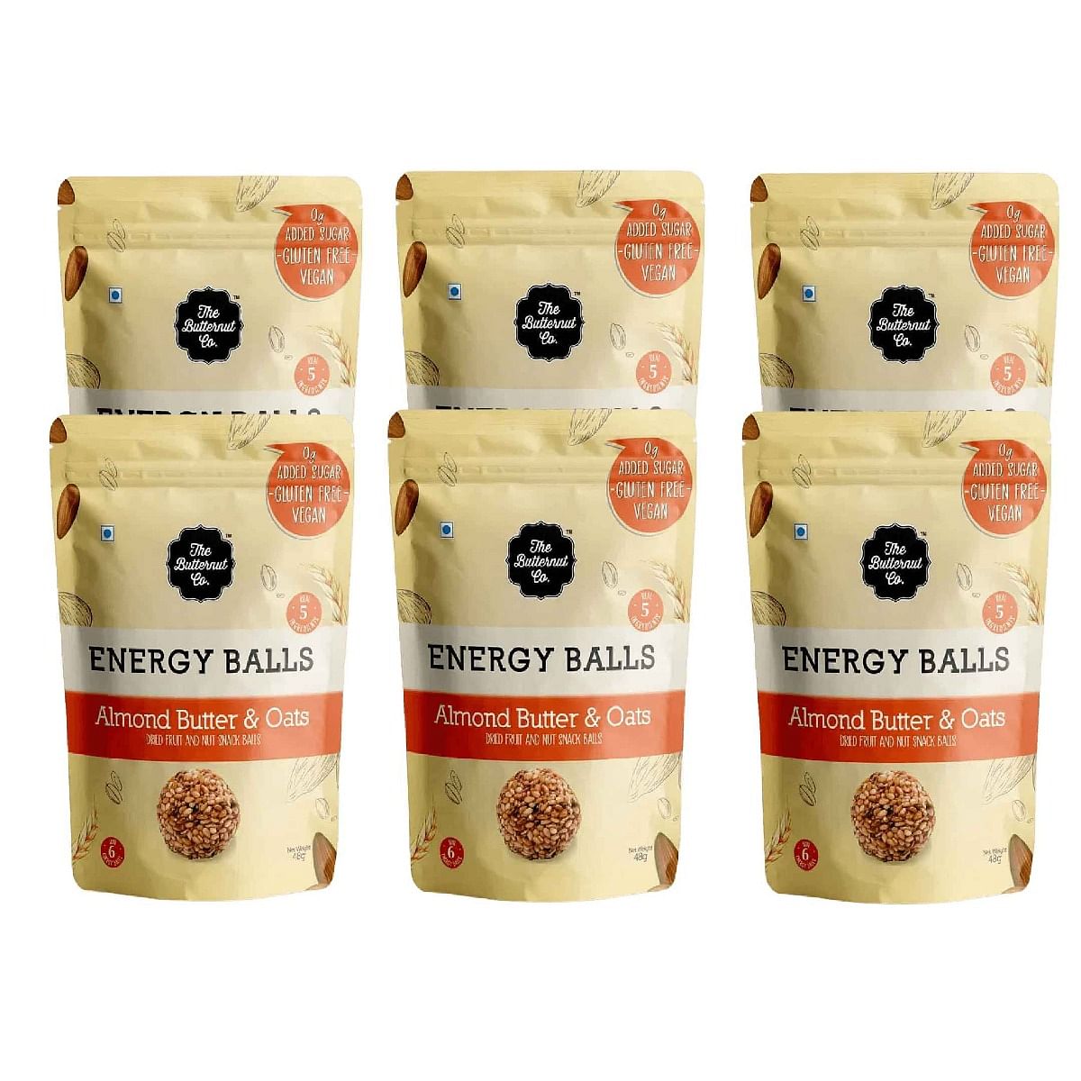 

The Butternut Co. Energy Balls Almond Butter & Oats - Dates, Dried Fruit & Nut Snack Balls 288g (Pack of 6) 100% Natural, No Sugar, Vegan, No Prese...
