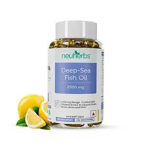 Neuherbs Deep Sea Omega 3 Fish Oil - Omega 3 Supplement Triple Strength 2500 Mg, Fish Oil softgel With No Fishy Burps Lemon Flavour- 60 Softgel for Men & Women