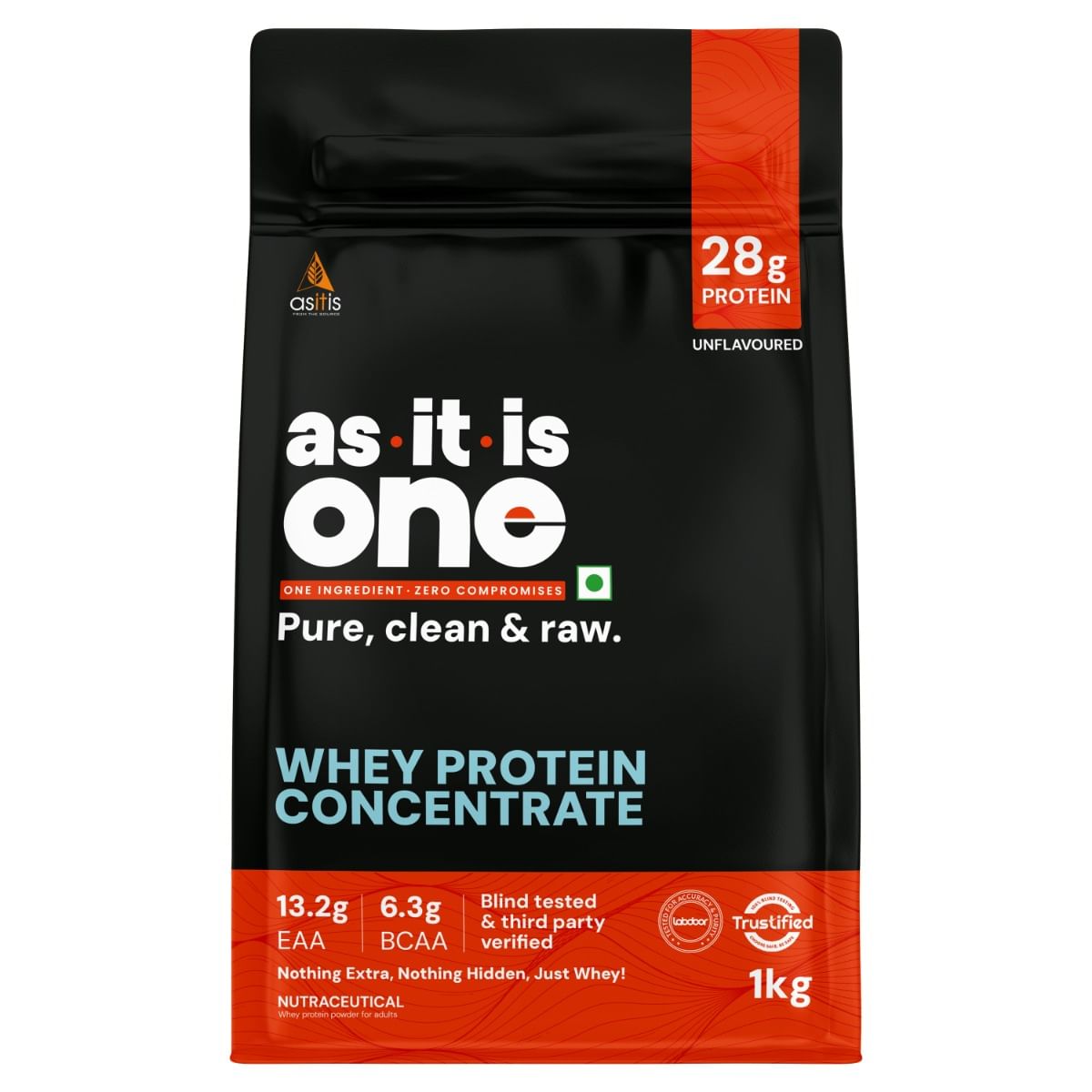 

AS-IT-IS ONE Whey Protein Concentrate I Pure, Clean & Raw I 28g Protein per Serve, Unflavoured I No Amino Spike OR Heavy Metals I Labdoor &...