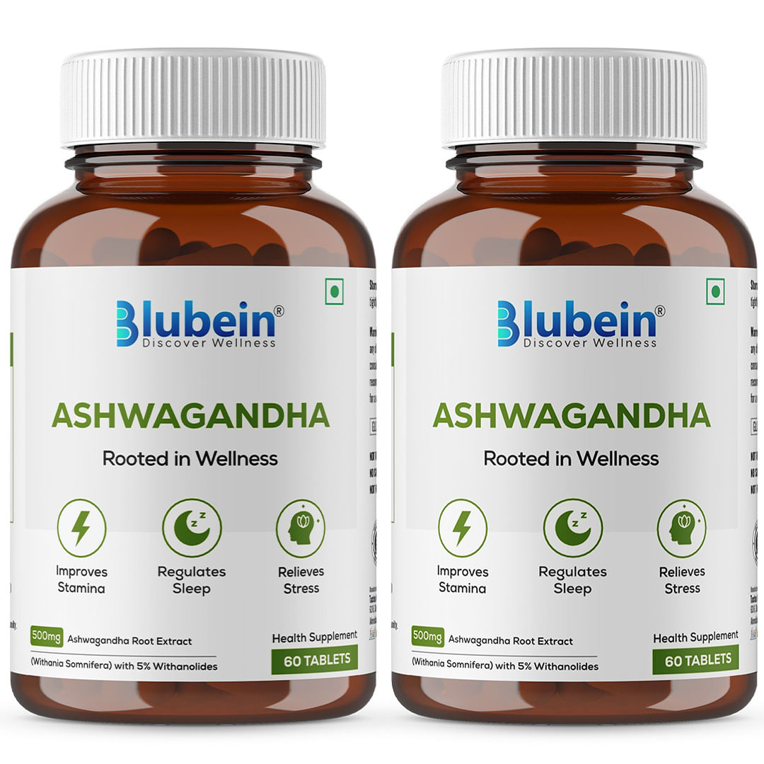 

Blubein Ashwagandha | Natural stress reliever, Enhances Physical performance | 500mg with 5% Withanolides | 60 - Tablets x Pack of 2