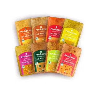 Prolicious High Protein Thins Combo | Plant Based 2X Protein | No Palm Oil | Pack of 8 (4 Assorted Flavors, 360 Grams)