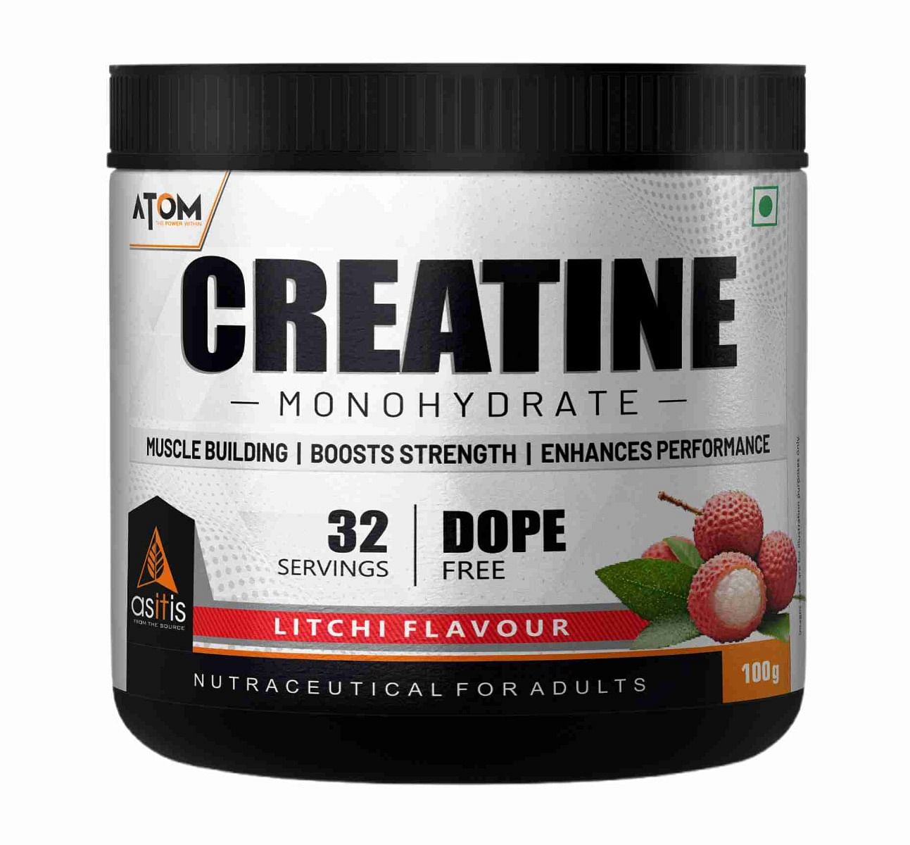 

AS-T-IS Nutrition ATOM Creatine Monohydrate Powder 100G-32 Servings | Dope Free | Enhances Performance | Promotes Muscle Gains | Litchi